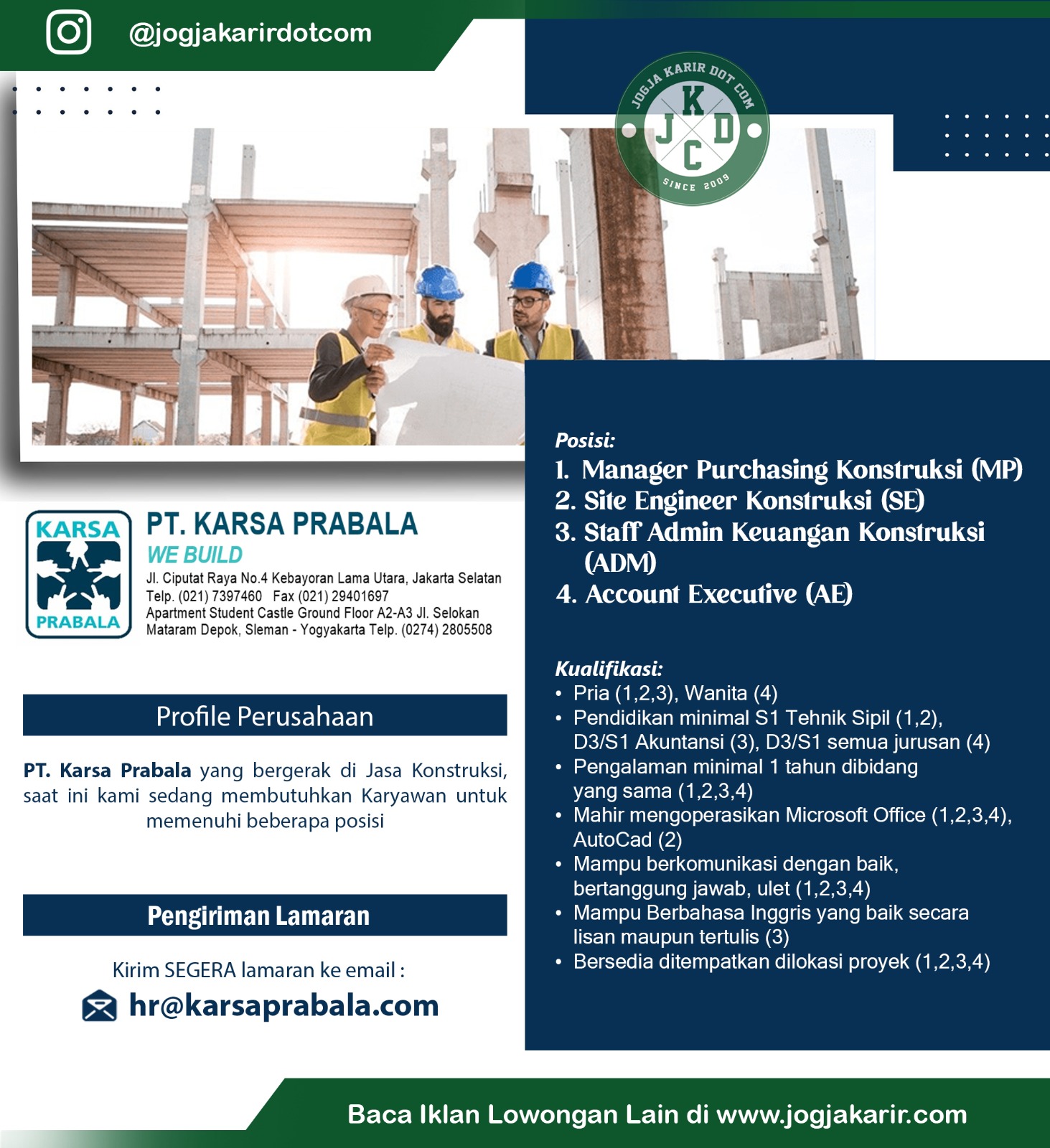 Lowongan Kerja PT Karsa Prabala Terbaru di Jogja