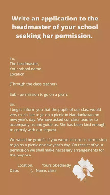 Write an application to the headmaster of your school seeking her permission, application for school picnic