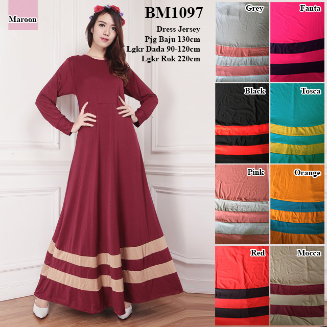 Bursa Grosir Busana Muslim Tanah Abang: BM1097 Long Dress Gamis Jersey