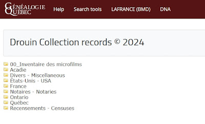 Screen capture taken 3 Feb 2024 of the Drouin Collection records landing page on Généalogie Québec.