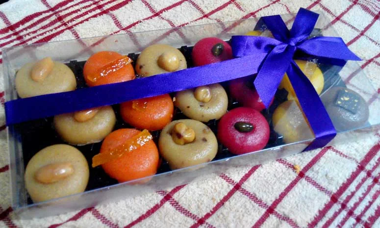 Brightly coloured marzipan buttons!