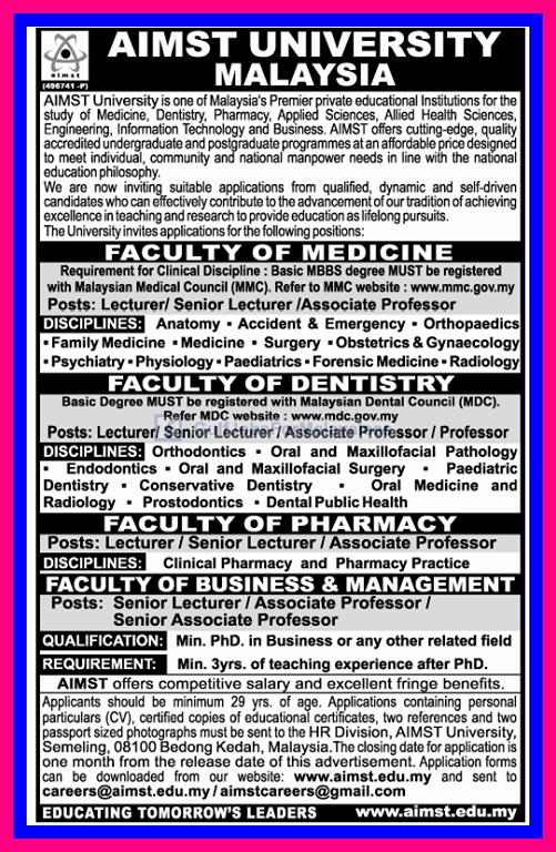 Vacancies For AIMST University Malaysia