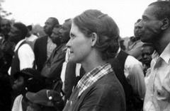 Myrtle Lawrence and others listen to a speaker at an outdoor STFU meeting (1937).