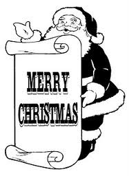 black and white santa with merry christmas sign