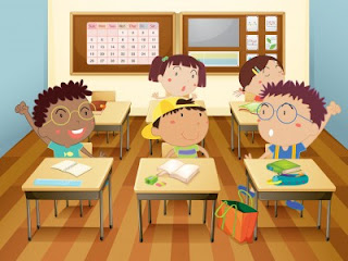 Kids  in a classroom cartoon picture