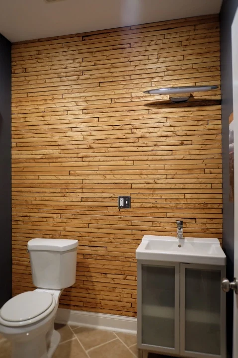 stained wood lath on wall