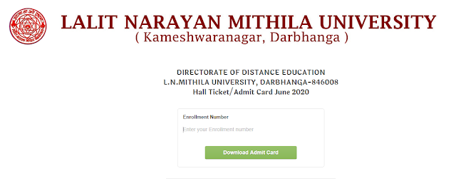 LNMU DISTANCE  Hall Ticket (Provisional) for June 2020 (Part-I , II & Previous) 