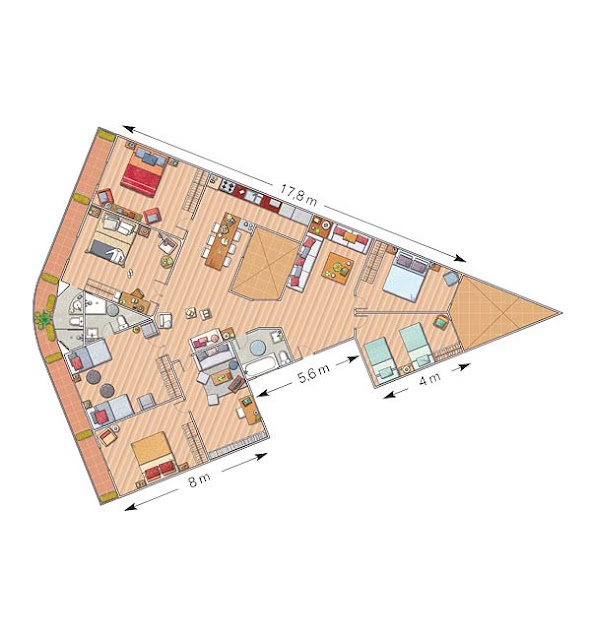 PLANO DE DEPARTAMENTO EN FORMA DE TRIANGULO