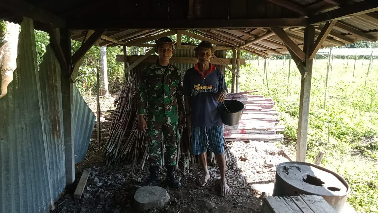 Bersama Orang Tua Asuh Anggota Satgas TMMD Ke-111 Kodim 1202/Skw Mencari Sayur Di Kebun