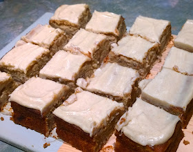 Applesauce cake with cinnamon cream cheese icing