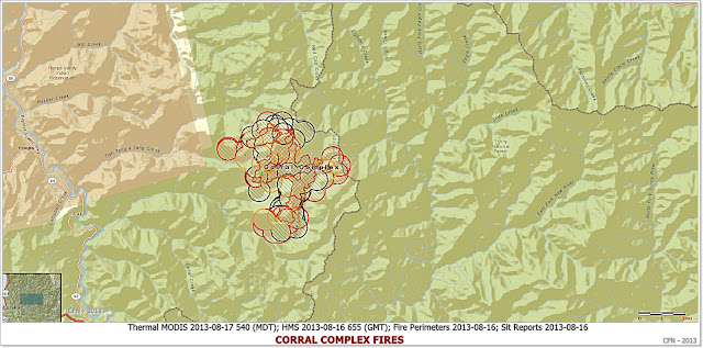 Corall Complex Fire Location, Perimeter and Hotspot Map