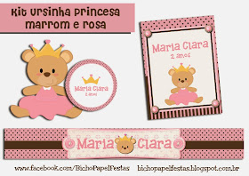 kit festa ursinha princesa marrom e rosa