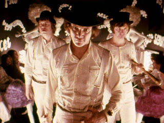 Alex DeLarge and his droogs in the milk bar from 'A Clockwork Orange)