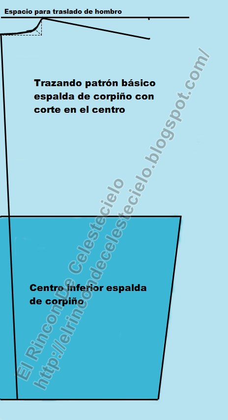 Trazando corte en el centro de la espalda de corpiño
