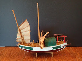 Model of small Chinese junk at Penobscot Marine Museum