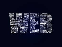 Imagen de la palabra web escrita en color blanco, conteniendo a su vez cada una de las letras las diversas técnicas que permiten crear sitios web interactivos (CSS, JavaScript, HTML y DOM)