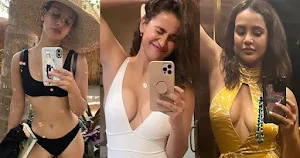 aisha sharma selfie cleavage bikini busty indian actress