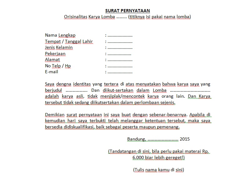 Contoh Surat Pernyataan Hasil Karya Sendiri Contoh Surat