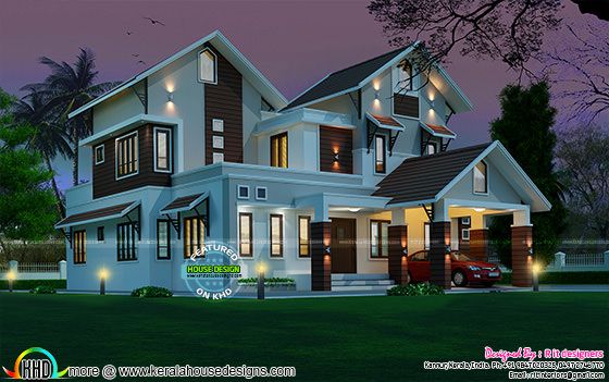 2963 sq-ft beautiful sloping roof mix house