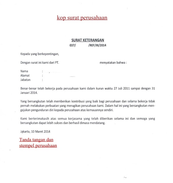 Contoh Surat Keterangan Berhenti Bekerja