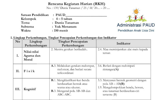 RKH PAUD Dunia Tanaman Mari Menanam Kurikulum 2013