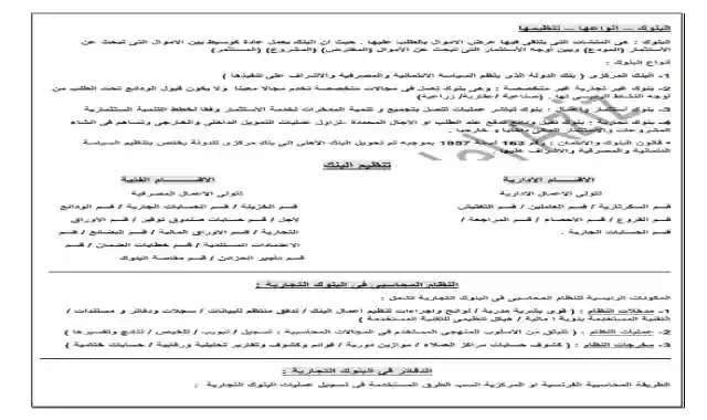 مذكرة شرح وتدريبات فى مادة محاسبة البنوك للصف الرابع الثانوى التجارى الترم الاول ٢٠٢١