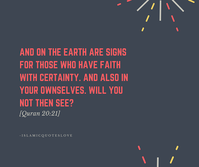 And on the Earth are signs for those who have faith with certainty. And also in your own selves. Will you not then see? -Quran [20:21]