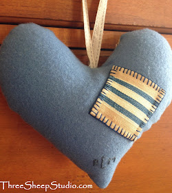 'Most Loved' Punch Needle Heart on Mattress Ticking by Rose Clay