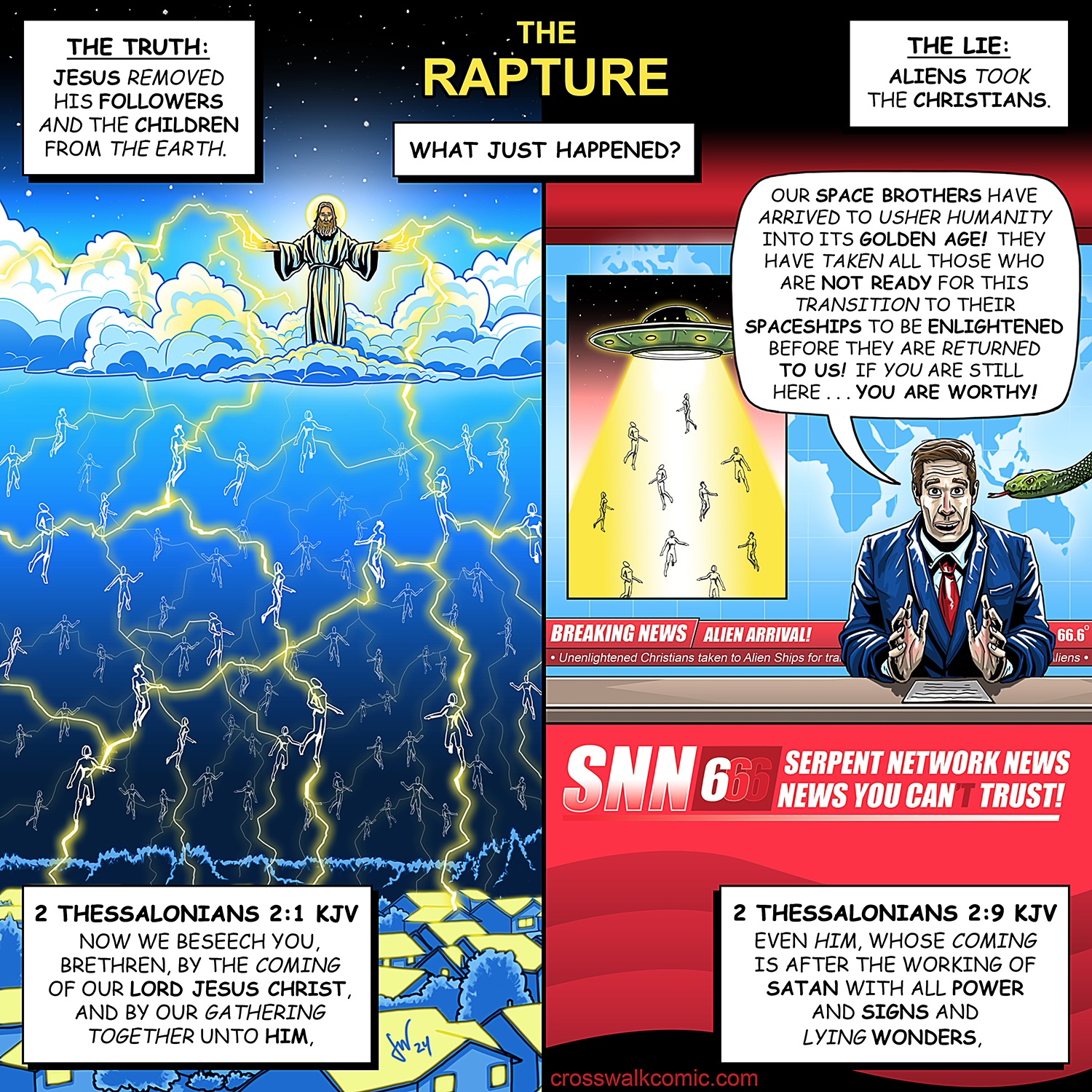 The Rapture Truth vs Lie Cross Walk Bible Comic Strip Webcomic