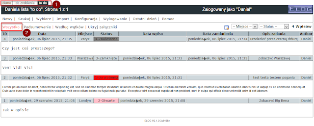 Przykładowa lista to do z widokiem Wszystko