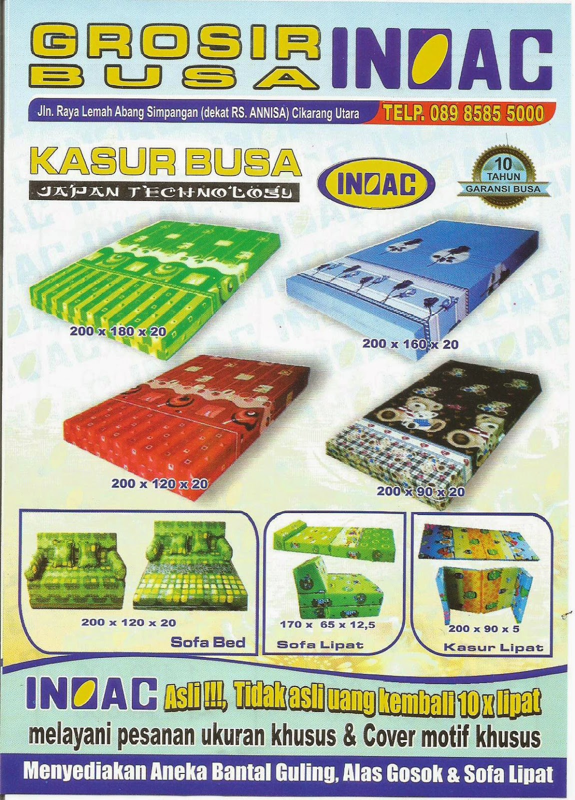 Harga Kasur Busa dan Sofa Bed INOAC - Aneka Produk Foam INOAC