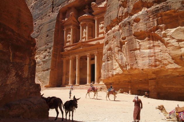 Petra Treasury and the colorful camels