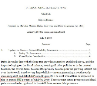 Ο πρώην Διοικητής της Τράπεζας της Ελλάδας (διορισμένος από τη κυβέρνηση Καραμανλή), Γιώργος Προβόπουλος, αποκάλυψε πως από τον Μάιο του 2008, ο Μπομπ Τράα, πρώην επικεφαλής της αντιπροσωπείας του ΔΝΤ στην Αθήνα, είχε συντάξει έκθεση για την ελληνική οικονομία, στην οποία αναφερόταν πως το δημόσιο χρέος - κάθε μορφής - ήταν πάνω από 800% του ΑΕΠ.