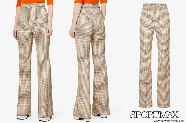 The Duchess of Edinburgh wore SPORTMAX Dolly Ed Flared High-Rise Stretch-Cotton Trousers