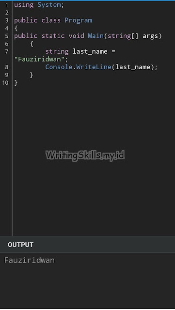 Contoh Tipe Data String di Bahasa C#