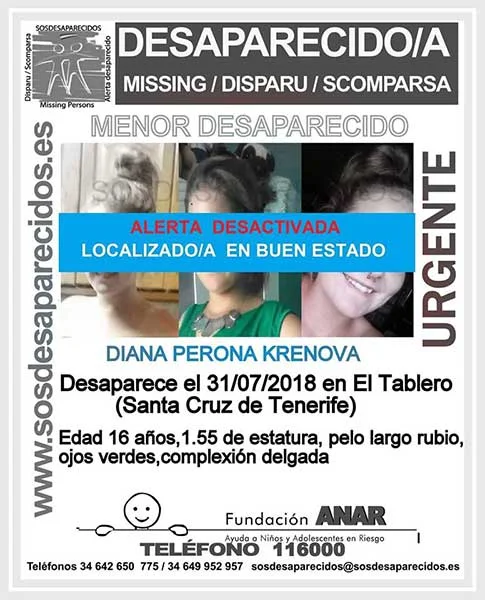 La adolescente de 16 años Diana Perona Krenova que se encontraba como desaparecida en El Tablero, Santa Cruz de Tenerife, localizada en buen estado