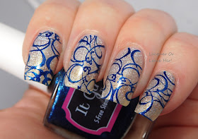 It Girl Nail Art Sapphire stamping polish + IG103 over Zoya Alicia