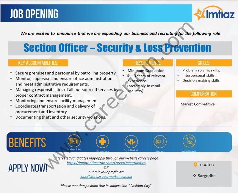 Imtiaz Super Market Jobs Senior Officer Security & Loss Prevention