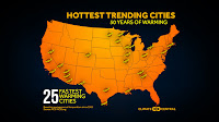 The top 25 hottest and fastest-warming cities (Credit: climatecentral.org) Click to Enlarge.