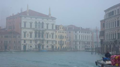 Venice in the morning fog from the Grand Canal