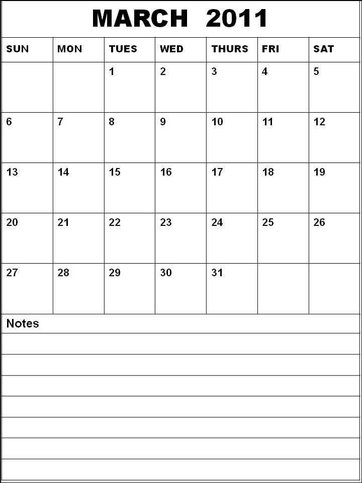 Blank Calendar 2011 March or Blank Planner 2011 March