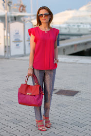 metallic geo print trousers, Cesare Paciotti sandals, Fashion and Cookies