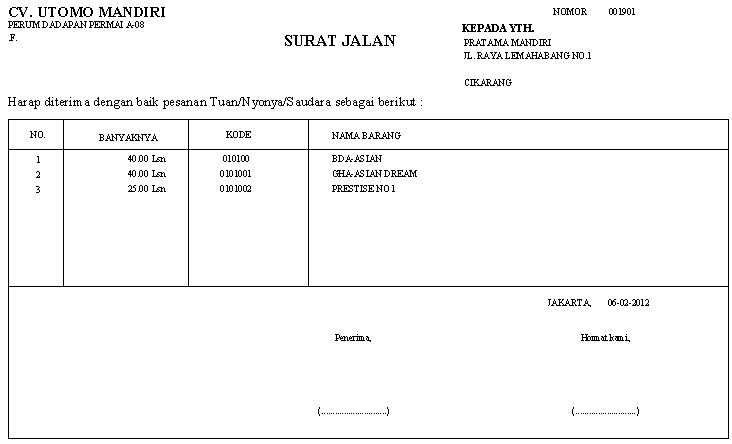 Contoh Surat Jalan Barang Excel