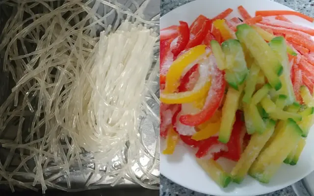 당면과-살얼음이-낀-파프리카-애호박-사진