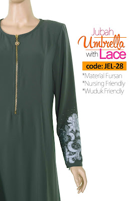 Jubah Umbrella Lace JEL-28 Grey Depan 7