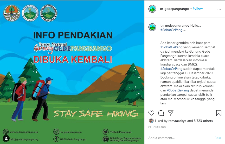 Info pembukaan pendakian gunung gede pangrango - @tn_gedepangrango