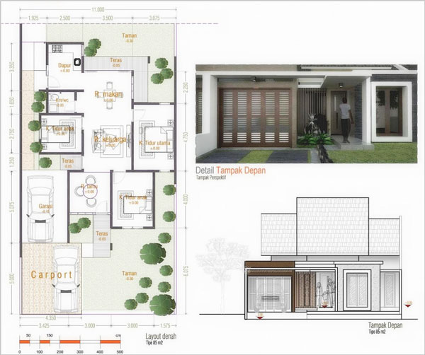 Gambar 10 Ide Denah  Rumah  Minimalis  1 Lantai 3  Kamar  Tidur 