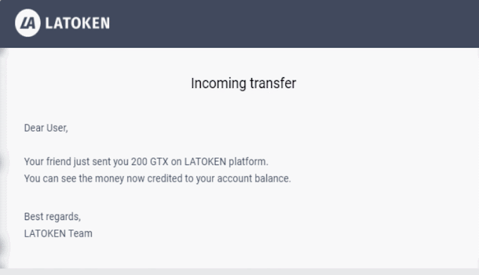 GTX Airdrop Token Received on the LATOKEN Exchange Wallet