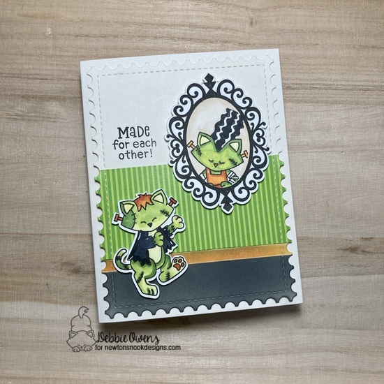 Made for each other by Debbie features Creepy Cameos, Franken-Newton, Framework, and Halloween Meows by Newton's Nook Designs; #inkypaws, #newtonsnook, #halloweencards, #catcards, #cardmaking