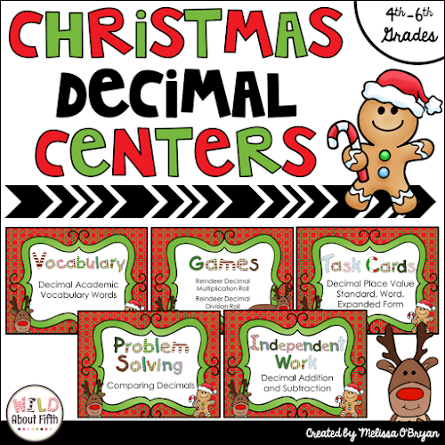 Christmas themed decimal math centers